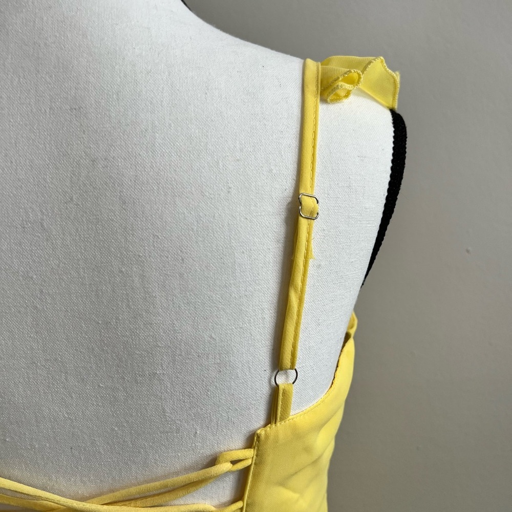 Yellow Ruffle Strap Lace Up Mini Dress - Picture 6 of 7
